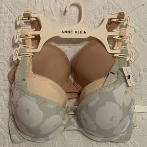 Anne Klein 34B T-Shirt Bra Lace Trim 3 Packs Bundle High Quality Floral Gray Tan